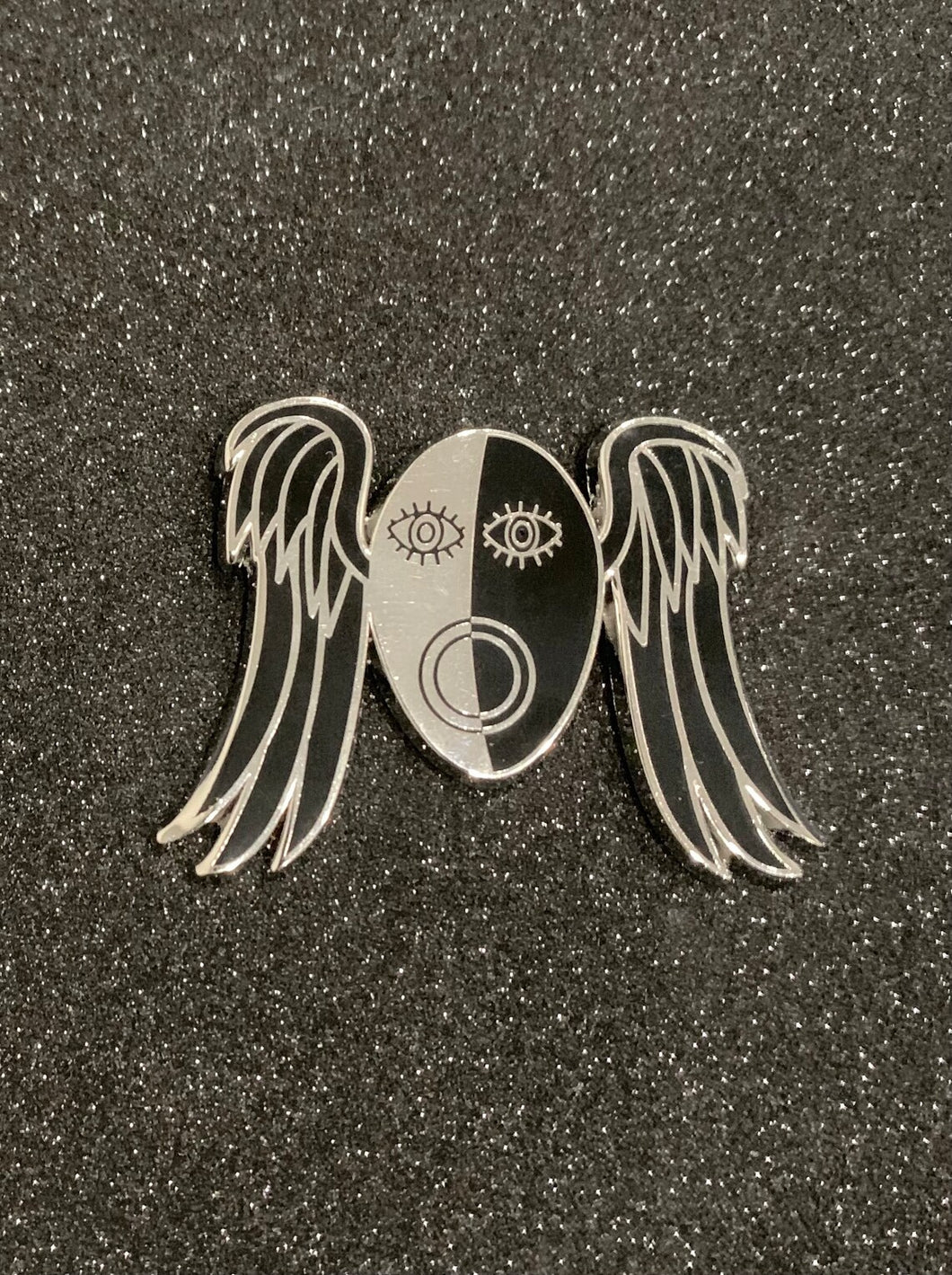 Hark! Be Not Afraid! Biblically Accurate Messenger Angel Nickel Plated Hard Enamel pin for collectors and admirers of eldritch angels. 1.75