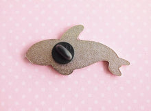 Load image into Gallery viewer, Pink Glitter Orca Whale Animal cookie Enamel lapel pin

