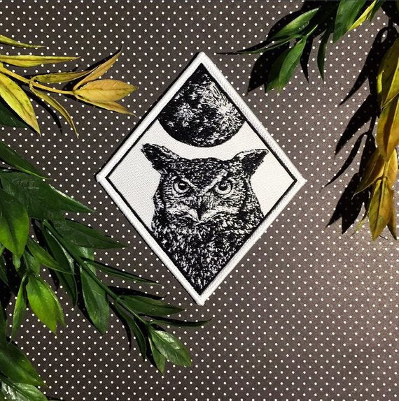 Owl Patch Moon Patch Iron On Woven Patch