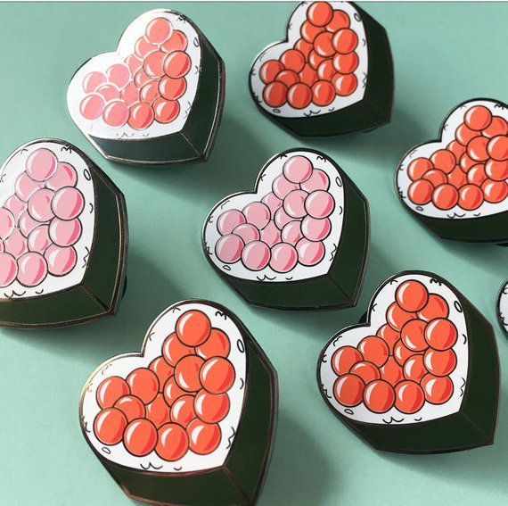Ikura Sushi hearts Pins 1.25