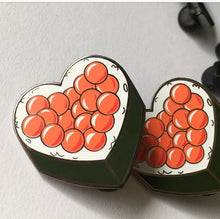 Load image into Gallery viewer, Ikura Sushi hearts Pins 1.25&quot; Black nickel, Hard Enamel Pins
