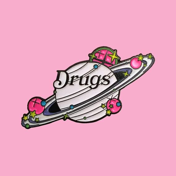 Drugs Glow in the Dark Saturn Enamel Pin