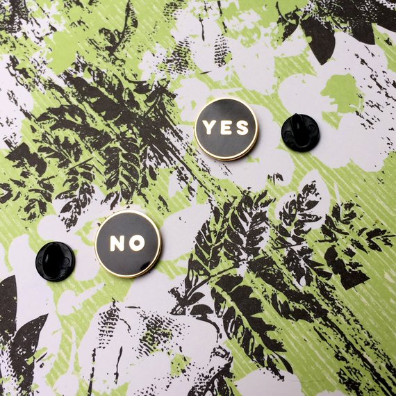 YES or NO PIN - Gold and Black Enamel Pin Lapel