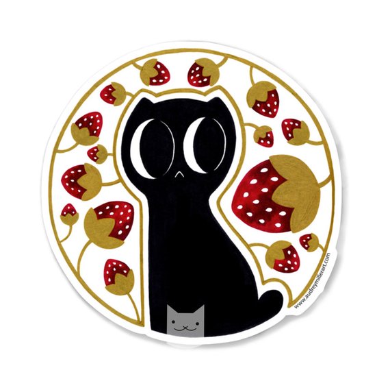 GOLD METALLIC Strawberry Kitty Sticker