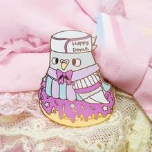 Load image into Gallery viewer, Baker Birb Pigeon Hard Enamel Pin | Retro Diner Inspired Pink Donut Pastel Pigeon by Precious Bbyz
