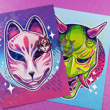 Load image into Gallery viewer, Neon Noh Mask Enamel Pins
