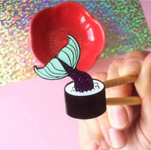 Load image into Gallery viewer, Glitter Mermaid Sushi Roll Enamel Lapel Metal Pin
