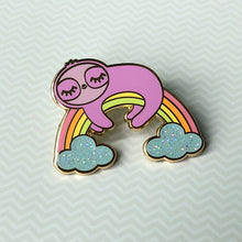Load image into Gallery viewer, Rainbow Dreams Sloth Laying on Rainbow Glitter Hard Enamel Pin
