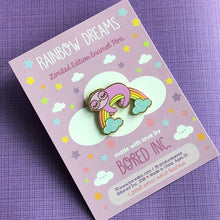 Load image into Gallery viewer, Rainbow Dreams Sloth Laying on Rainbow Glitter Hard Enamel Pin
