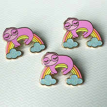 Load image into Gallery viewer, Rainbow Dreams Sloth Laying on Rainbow Glitter Hard Enamel Pin
