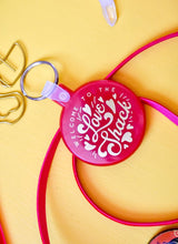 Load image into Gallery viewer, Welcome to the Love Shack Red and Gold Funny Valentine&#39;s Keychain
