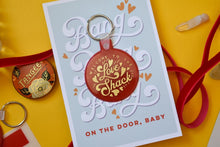 Load image into Gallery viewer, Welcome to the Love Shack Red and Gold Funny Valentine&#39;s Keychain
