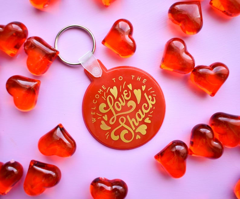 Welcome to the Love Shack Red and Gold Funny Valentine's Keychain
