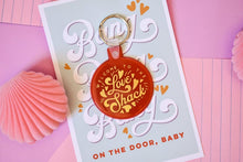 Load image into Gallery viewer, Welcome to the Love Shack Red and Gold Funny Valentine&#39;s Keychain

