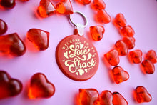 Load image into Gallery viewer, Welcome to the Love Shack Red and Gold Funny Valentine&#39;s Keychain
