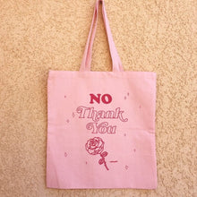 Load image into Gallery viewer, Eco Friendly Pastel Pink Babe Reusable &quot;No Thank You&quot; Canvas Tote Bag

