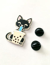 Load image into Gallery viewer, Milk Tea Boba Kitty - Black Cat - Hard Enamel Pin
