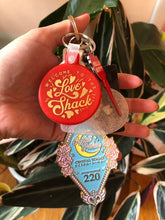 Load image into Gallery viewer, Welcome to the Love Shack Red and Gold Funny Valentine&#39;s Keychain
