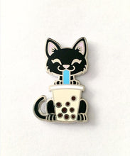 Load image into Gallery viewer, Milk Tea Boba Kitty - Black Cat - Hard Enamel Pin
