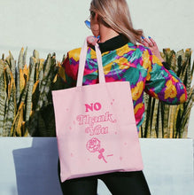 Load image into Gallery viewer, Eco Friendly Pastel Pink Babe Reusable &quot;No Thank You&quot; Canvas Tote Bag
