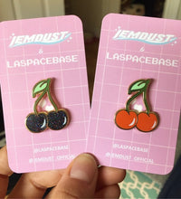 Load image into Gallery viewer, Red &amp; Black Glitter Cherry Rockibilly Pin Up Enamel Metal Pins
