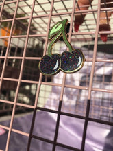 Load image into Gallery viewer, Red &amp; Black Glitter Cherry Rockibilly Pin Up Enamel Metal Pins
