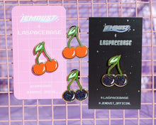 Load image into Gallery viewer, Red &amp; Black Glitter Cherry Rockibilly Pin Up Enamel Metal Pins

