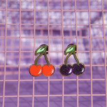 Load image into Gallery viewer, Red &amp; Black Glitter Cherry Rockibilly Pin Up Enamel Metal Pins

