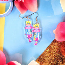 Load image into Gallery viewer, Menhera Kei- Kawaii Pink Syringe Acrylic Dangle Earrings
