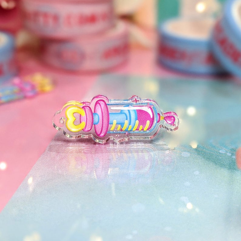 Menhera Kei- Kawaii Pink Syringe Acrylic Dangle Earrings