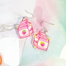 Load image into Gallery viewer, Strawberry Milk Dangle Earrings- Acrylic Earrings
