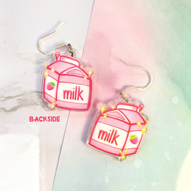Strawberry Milk Dangle Earrings- Acrylic Earrings
