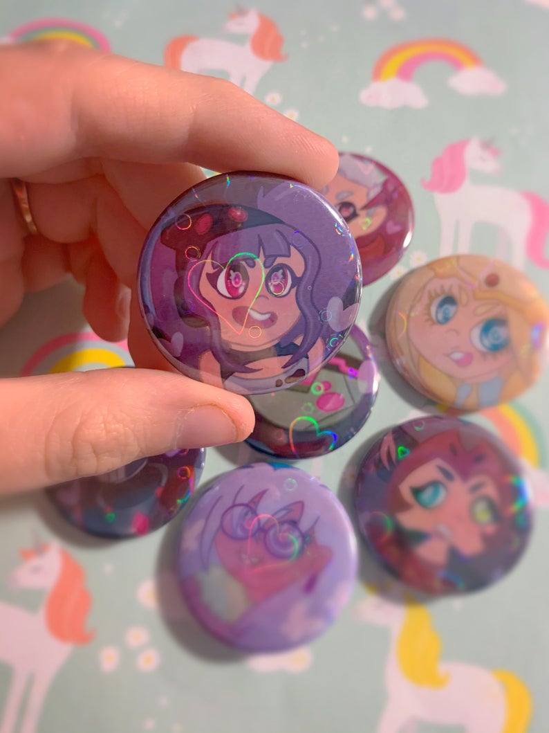 She Ra Heart Holographic Buttons