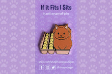 Load image into Gallery viewer, If It Fits I Sits Egg Carton Cat 1.5&quot; Hard Enamel Pin (2020 Ver.)
