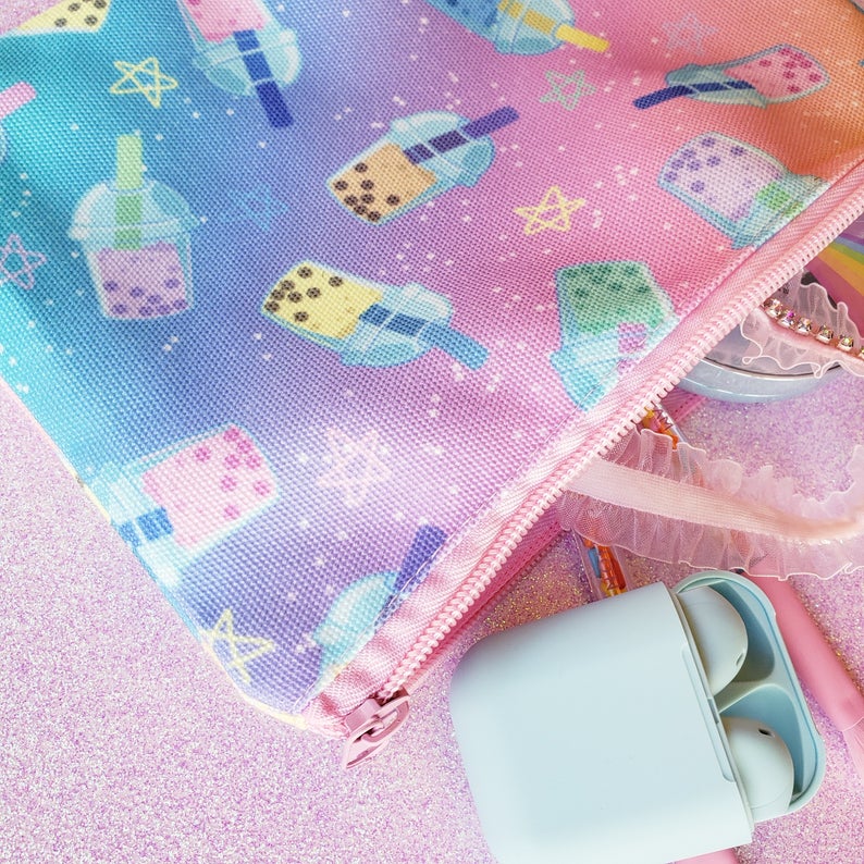 Rainbow Boba Make-up/Pencil Pouches