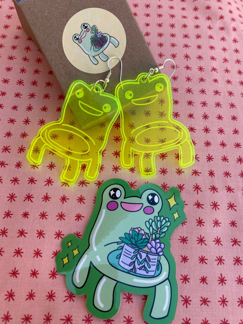 Neon ACNH Kawaii Froggy Chair Acrylic Laser Cut Earrings