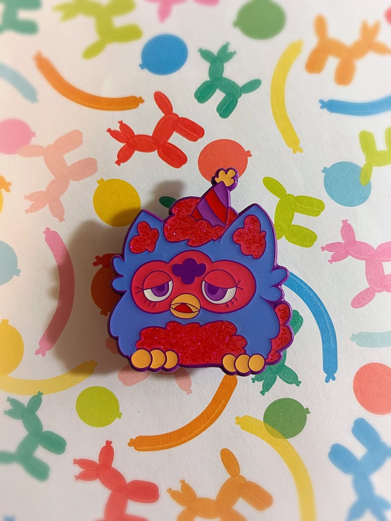 Kawaii Furby Glitter Enamel Pin ( nostalgia cute toys retro vintage )