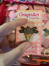 Load image into Gallery viewer, Chocolate Axolotl IceCream Cone Glitter Soft Enamel Pin
