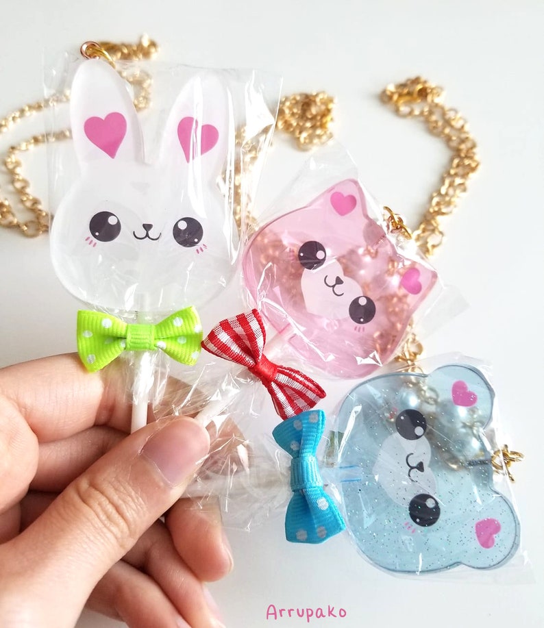Lollipop Necklaces: Bear, Cat, or Bunny!