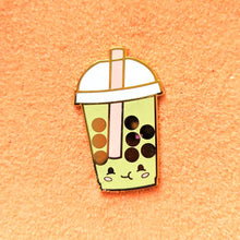 Load image into Gallery viewer, Strawberry Pink or Matcha Happy Boba Milk Tea - 1.5&quot; Enamel Pin Lapel Metal Badge
