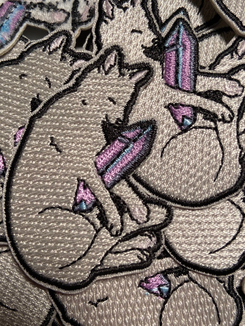 Sleeping Cat with Crystal Iron On Patch
