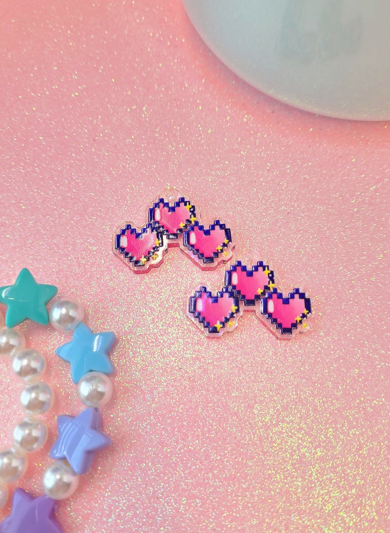 Video Game Pixel Heart Acrylic Earrings