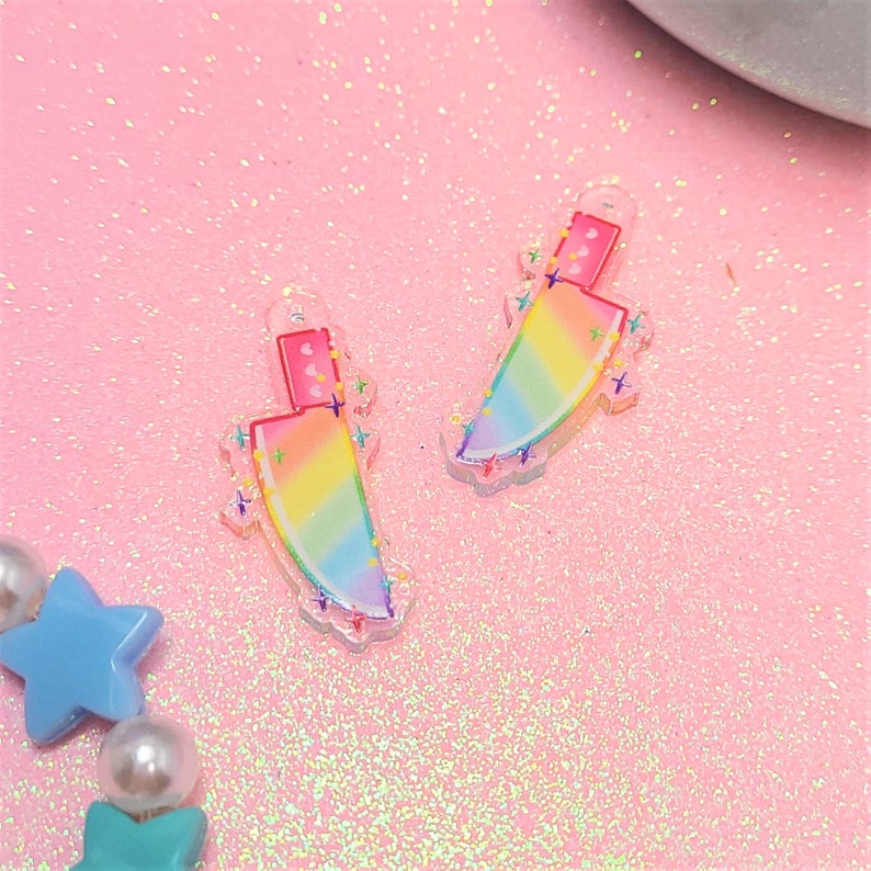 Rainbow Knife Dangle Acrylic Earrings
