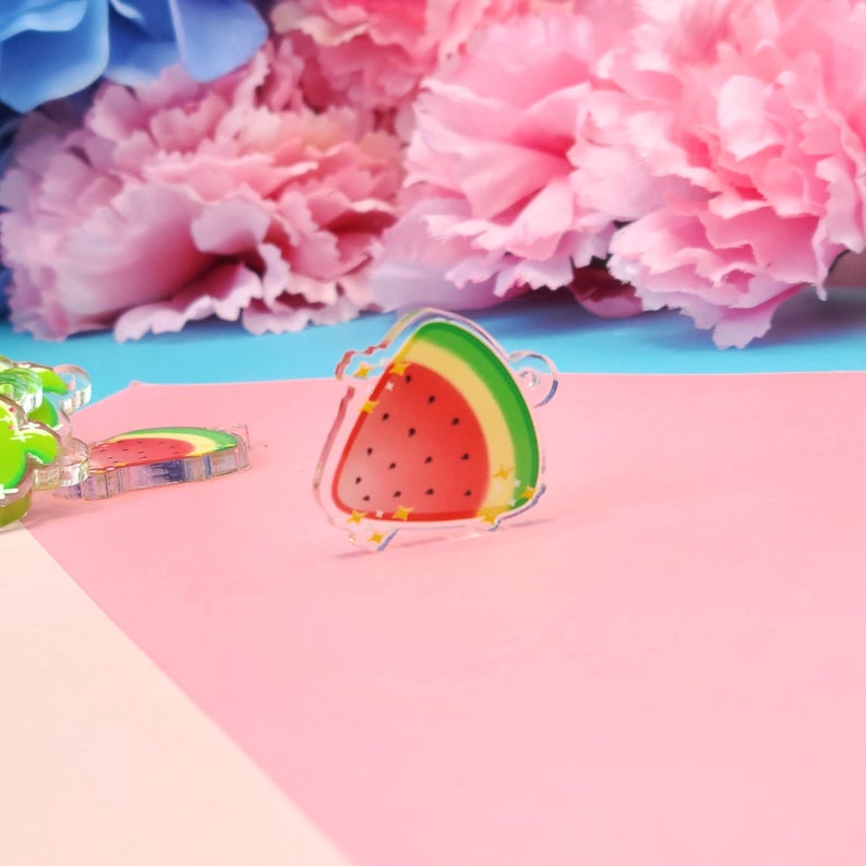 Chubby Watermelon Dangle Earrings- Fruit Earrings- Acrylic Dangle Earrings