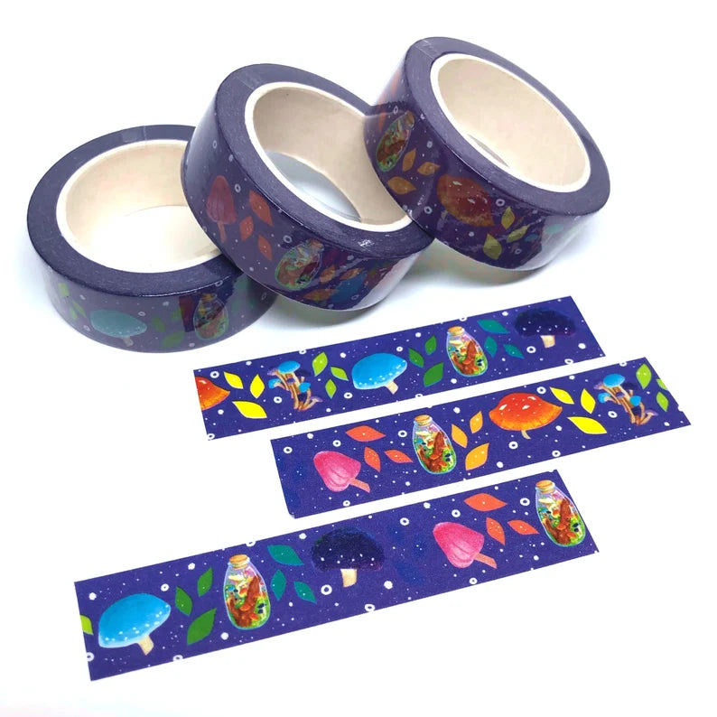 Mushroom washi tape, 15mm x 10m, cottagecore decorative tape, cute planner tape, bullet journal supplies, kawaii craft tape, planner washi