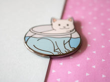 Load image into Gallery viewer, If It Fits I Sits Fish Bowl Cat 1.5&quot; Hard Enamel Pin

