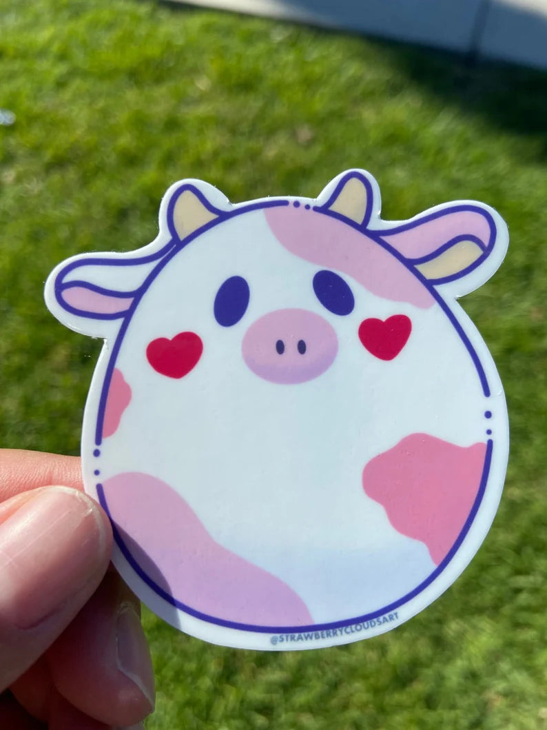 Cute Chubby Pink Strawberry Cow Vinyl Sticker