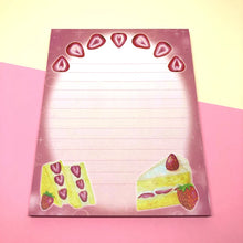 Load image into Gallery viewer, Sweet Strawberry Memo Pad, 4.25 x 5.5 inches, cottagecore notepad, kawaii cute stationery, journaling planner supplies, fruit art
