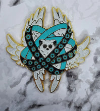 Load image into Gallery viewer, Biblical Furby Ophanim Thrones Inspired Angel Glow Glitter Enamel Pin
