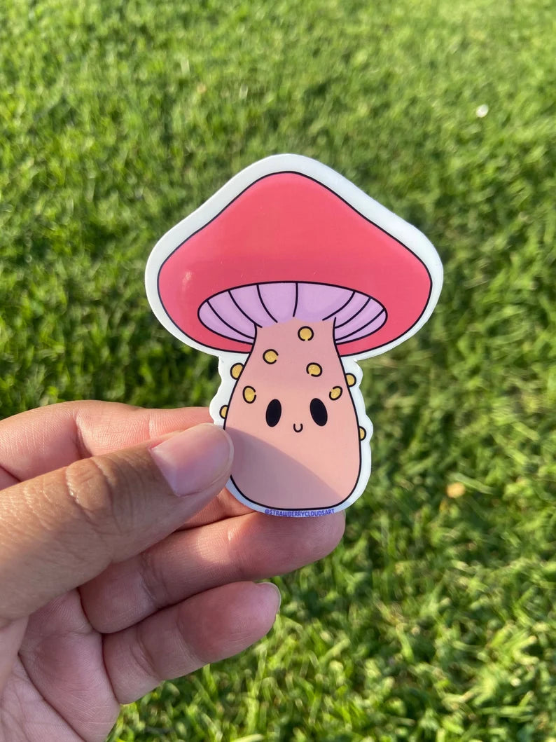 Cute Wrinkled Peach Mushroom Vinyl Sticker